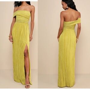 Poised Performance Chartreuse Plisse One-Shoulder Maxi Dress
Lulus